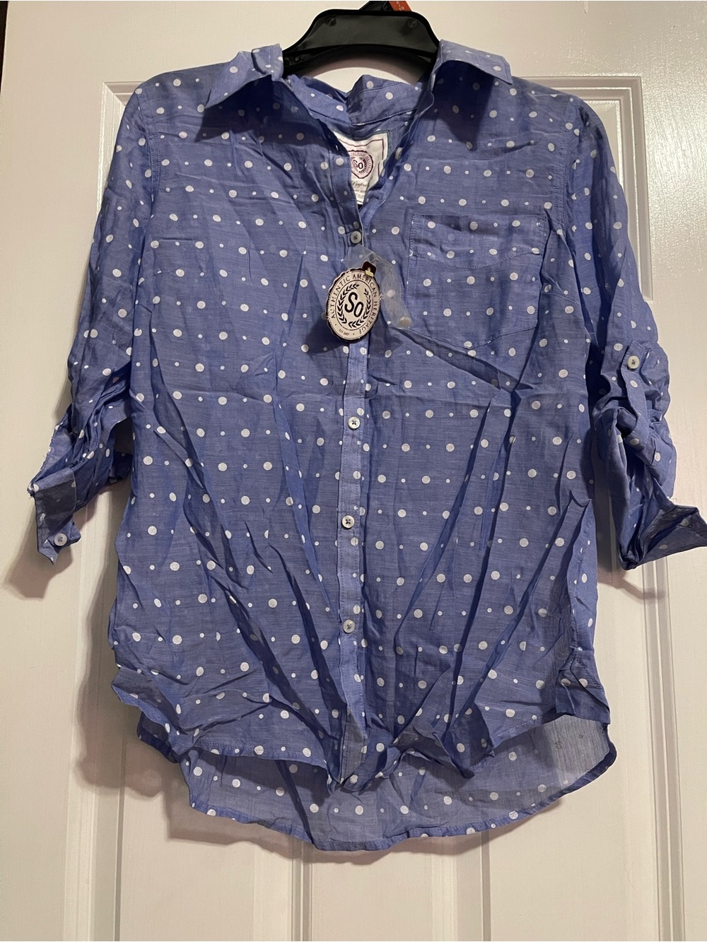 SO Blue Polka Dot Button-Up Shirt